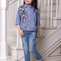 Красивая детская рубашка в клетку с вышивкой Suzie. Эльвира рубашка голубой полоска р.122