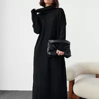 Вязаное платье oversize с высокой горловиной - черный цвет, L (есть размеры)