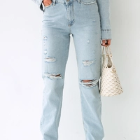 Рваные джинсы с высокой талией LUREX - голубой цвет, 34р (есть размеры)