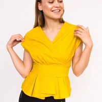 YI MEI SI Оригинальная блузка с пояском - желтый цвет, L
