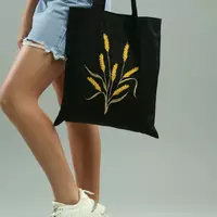 Женская эко-торбинка с вышивкой "Колосок" в черном цвете