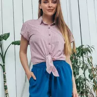 Женская летняя легкая рубашка на завязках Джина Marca Moderna светло-розовая с принтом