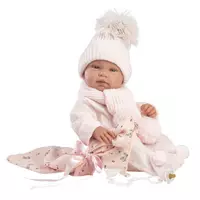 Испанская Кукла Ллоренс Новорождённый Виниловый Пупс Анатомичная Девочка Тина 42 см в Розовой Одежде с Пледом и Соской LLorens