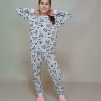 Пижама на девочку Kitty теплая 134см Серая (61385943-1)