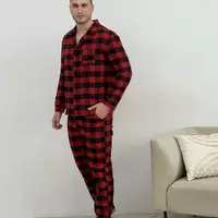 Піжама чоловіча COSY з фланелі (штани+сорочка) клітина червоно/чорна