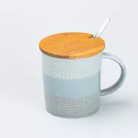 Чашка керамічна в скандинавському стилі 350 мл з кришкою та ложкою, сірий