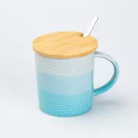 Чашка керамічна у скандинавському стилі 350 мл з кришкою та ложкою, бірюзовий