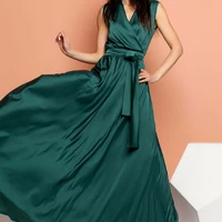 Длинное женское шёлковое платье Фурор в пол изумруд